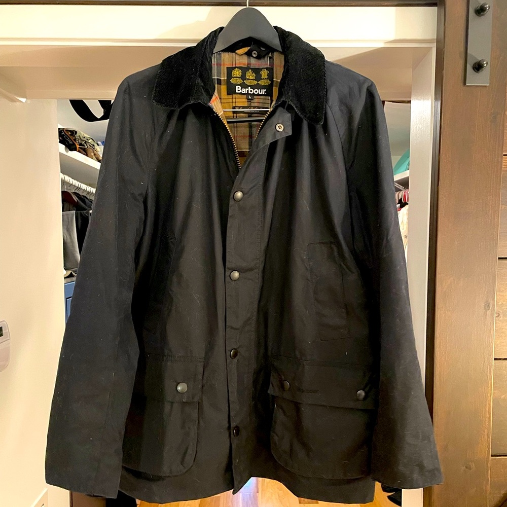 Like-new men’s navy Barbour Ashby Wax Jacket